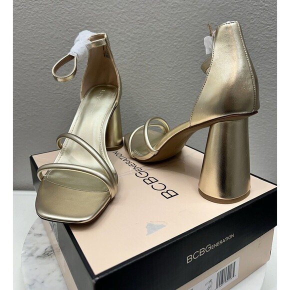 BCBGeneration Womens Patria Sandals SZ 11 Gold Easy Walk Heels Block Strap - Picture 4 of 10